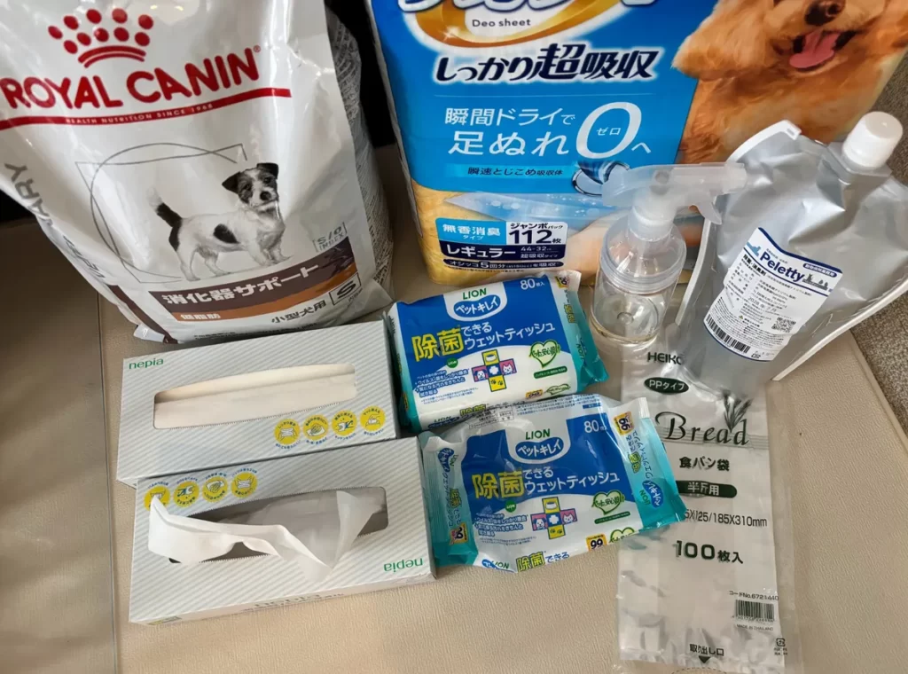 ロイヤルカナンのドッグフードやデオシート、ペレッティー消臭スプレーなど犬の飼育に必要な消耗品一覧